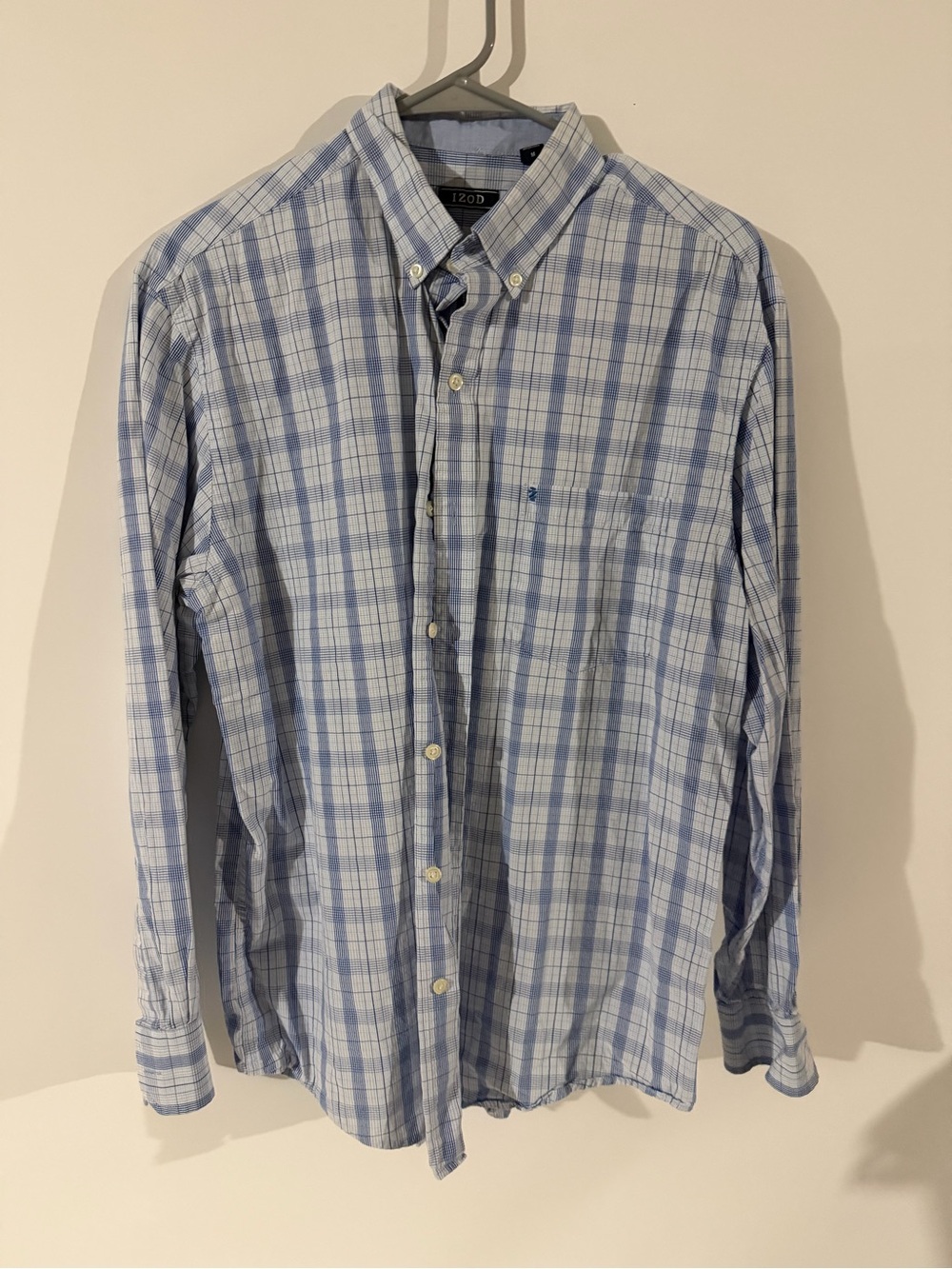 Izod Light Blue and White Plaid Button-Down Shirt